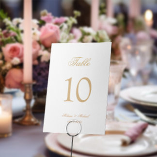 Numeração De Mesa Casamento com Caligrafia Dourada Romântica de Luxo