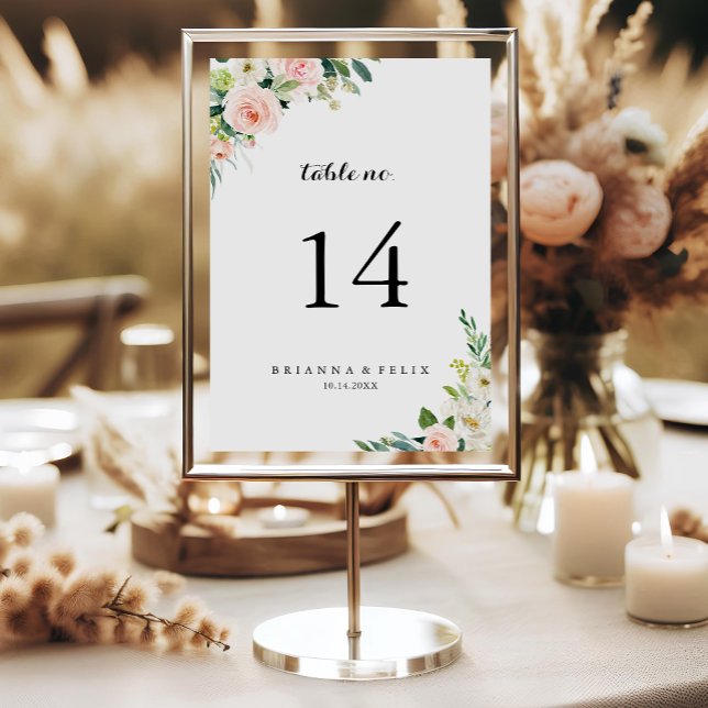 Numeração De Mesa Casamento com Caligrafia Floral Verde Simples (Criador carregado)