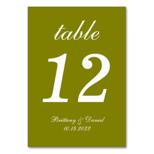 Numeração De Mesa Casamento com Caligrafia Simples em Verde Oliva