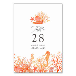 Numeração De Mesa Casamento com Coral Beach em Watercolor Living