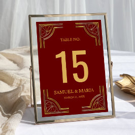 Numeração De Mesa Casamento com Coroa Dourada Vermelha Elegante