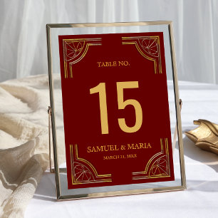 Numeração De Mesa Casamento com Coroa Dourada Vermelha Elegante