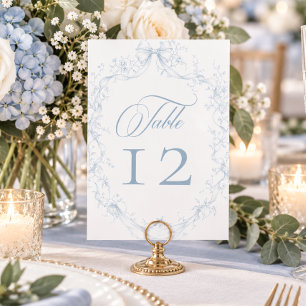 Numeração De Mesa Casamento com Coroa Floral Azul Clássico Vintage