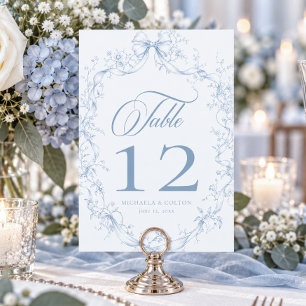Numeração De Mesa Casamento com Coroa Floral Azul Clássico Vintage