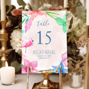 Numeração De Mesa Casamento com coroa floral de flamingo tropical Lu