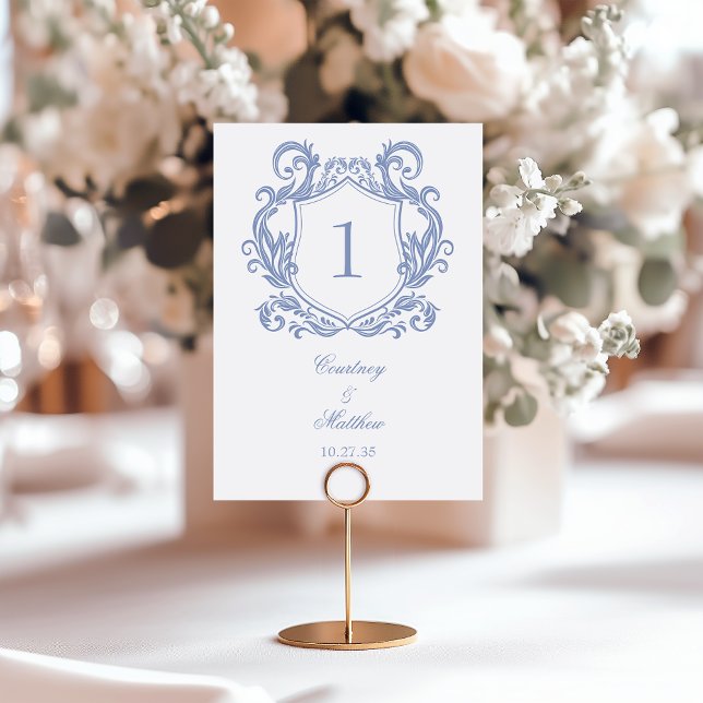 Numeração De Mesa Casamento com Crista Azul Poeirento Elegante (Criador carregado)