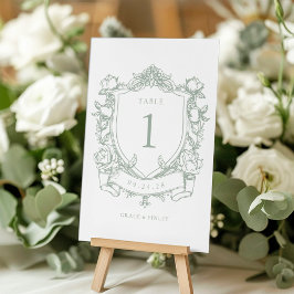 Numeração De Mesa Casamento com Crista de Rosas Francesas em Verde S