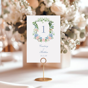 Numeração De Mesa Casamento com Crista Floral Azul Empoeirado