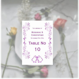 Numeração De Mesa Casamento com Design de Rolagem de Bells Roxos