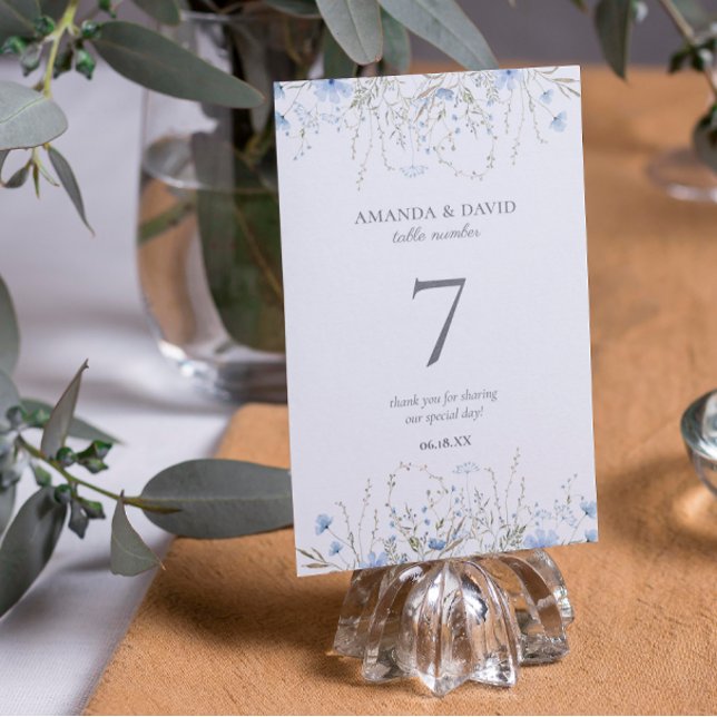 Numeração De Mesa Casamento com Flor Silvestre de Pervinca Azul (Criador carregado)