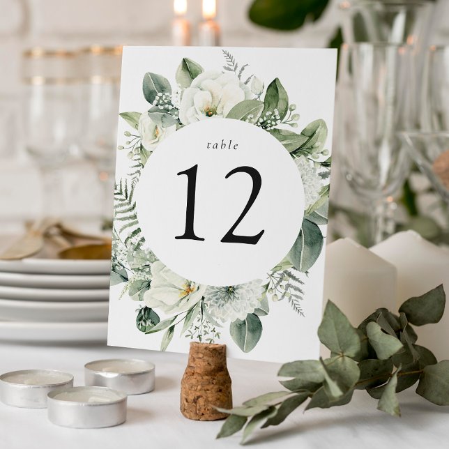 Numeração De Mesa Casamento com Flores Brancas Luxuriantes e Verdura (Criador carregado)