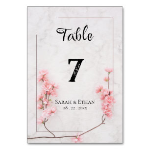 Numeração De Mesa Casamento com flores cor-de-rosa com flores de cer