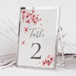 Numeração De Mesa Casamento com Flores de Cereja, Cor-de-Água, Rosa<br><div class="desc">Um moderno e elegante cartão de número para as mesas de casamento floral,  com flores de cereja cor-de-rosa pincelada e caligrafia moderna,  em uma textura de papel feita à mão.</div>