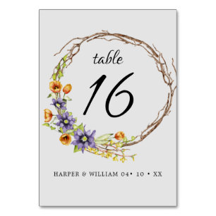 Numeração De Mesa Casamento com flores de primavera de aquarela