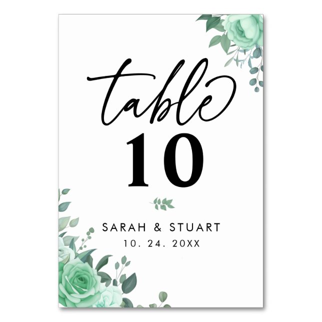Numeração De Mesa Casamento com Flores Elegante de Greenery (Frente)