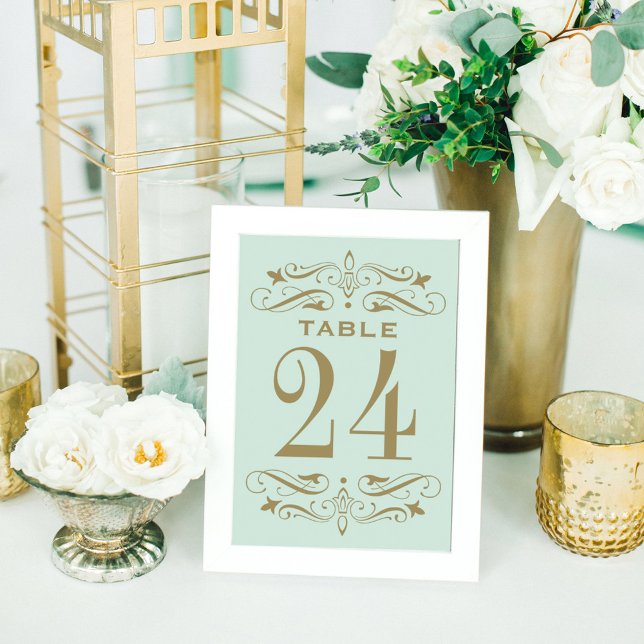 Numeração De Mesa Casamento com Florescer Dourado Antigo Menta Vinta (Criador carregado)