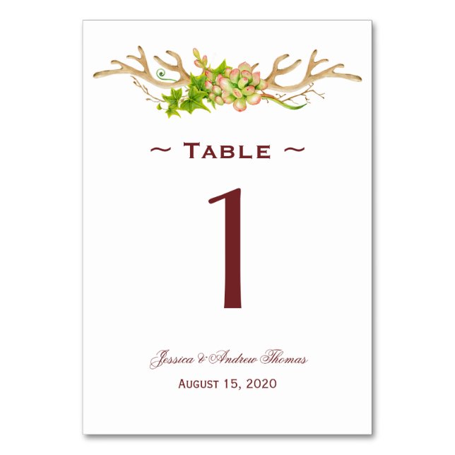 Numeração De Mesa Casamento com Galhadas Rústicas e Flores Silvestre (Frente)