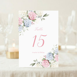 Numeração De Mesa Casamento com Hortênsias Rosa Elegante Floral e Az