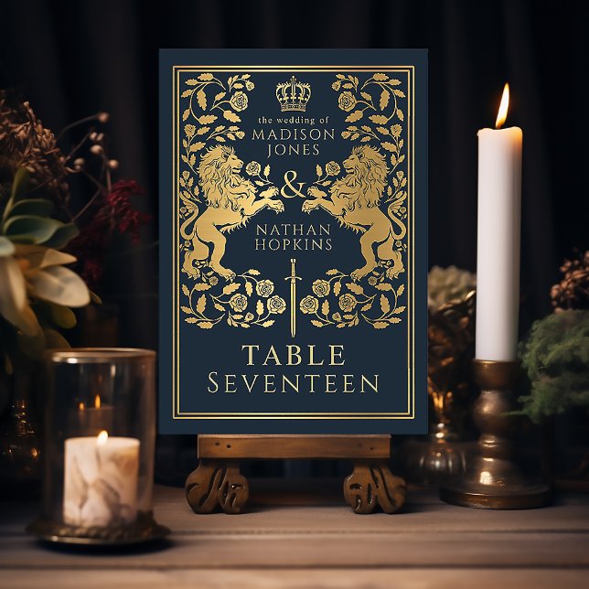 Numeração De Mesa Casamento com Leão Real Medieval Azul (Criador carregado)