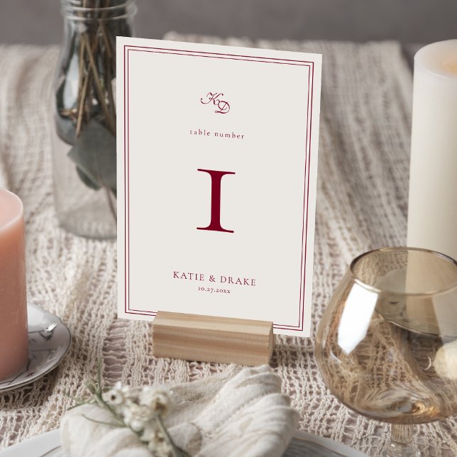 Numeração De Mesa Casamento com Letra Burgundy Profunda (Criador carregado)