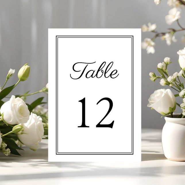 Numeração De Mesa Casamento com Letra Moderna em Preto e Branco (Modern Black And White Script Wedding Table Number)