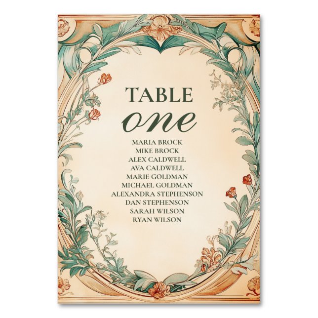 Numeração De Mesa Casamento com moldura botânica quente (Frente)