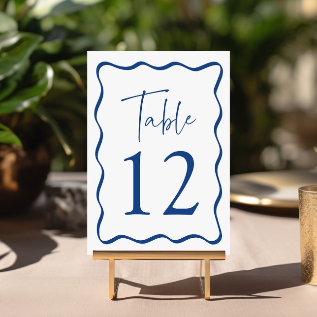 Numeração De Mesa Casamento com Moldura Ondulada Azul Moderna (Criador carregado)