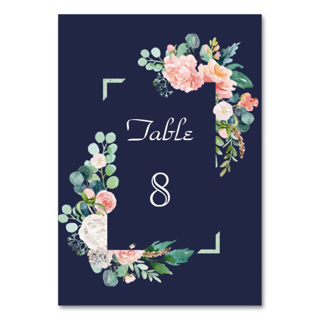 Numeração De Mesa Casamento com Moldura Verde Flores Brancas Rosa Aq (Frente)