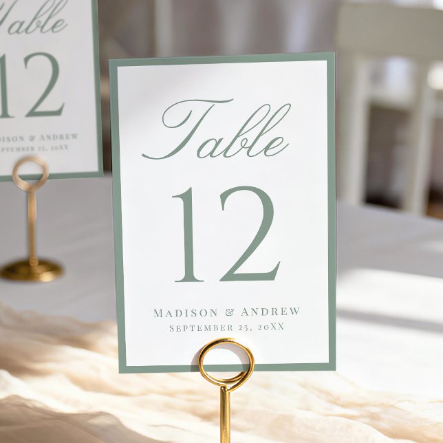 Numeração De Mesa Casamento com Moldura Verde Sage Moderna (Criador carregado)