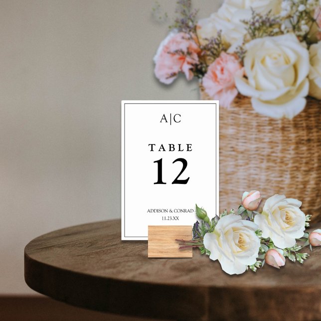 Numeração De Mesa Casamento com Monograma Branco Elegante (Criador carregado)