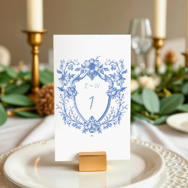 Numeração De Mesa Casamento com Monograma de Crista Azul Clássico