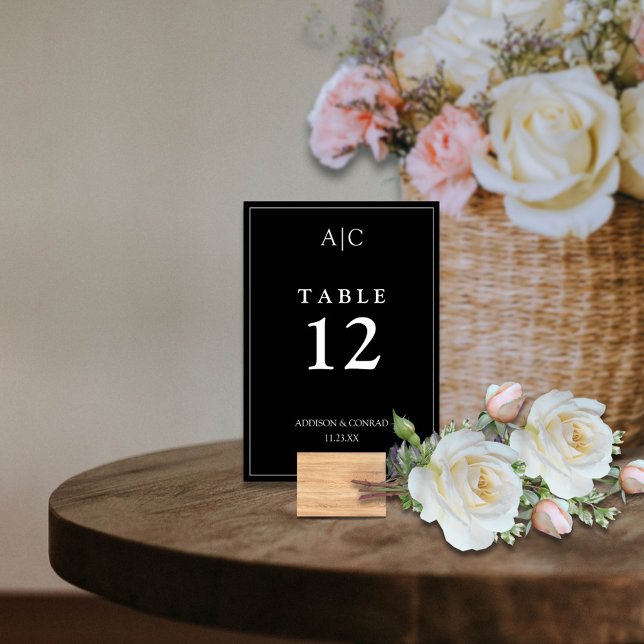 Numeração De Mesa Casamento com Monograma Preto Elegante (Criador carregado)