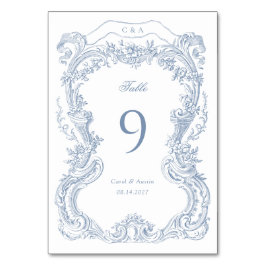 Numeração De Mesa Casamento com o Toile Azul Floral Elegante Vintage