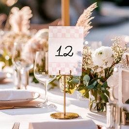 Numeração De Mesa Casamento com Padrão de Xadrez Rosa Pintado