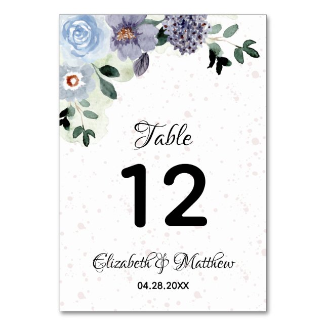 Numeração De Mesa Casamento com Púrpura de Aquarela Floral Elegante (Frente)