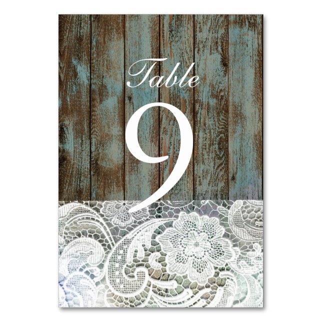 Numeração De Mesa casamento com renda de madeira azul-celeiro do paí (Frente)