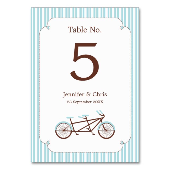 Numeração De Mesa Casamento com riscas brancas e azuis em Bicicleta  (Frente)