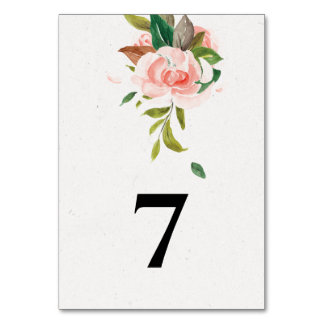 Numeração De Mesa Casamento com rosa de aquarela e folhagem
