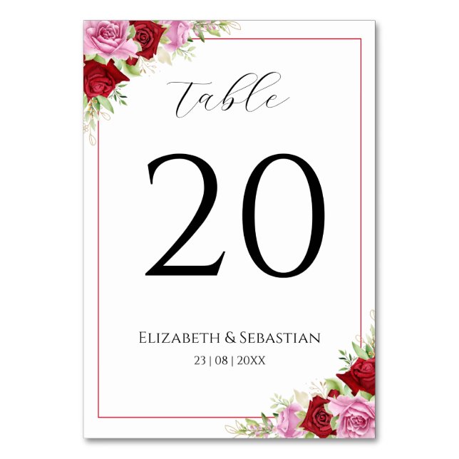 Numeração De Mesa Casamento com Rosa de Aquarela Floral (Frente)