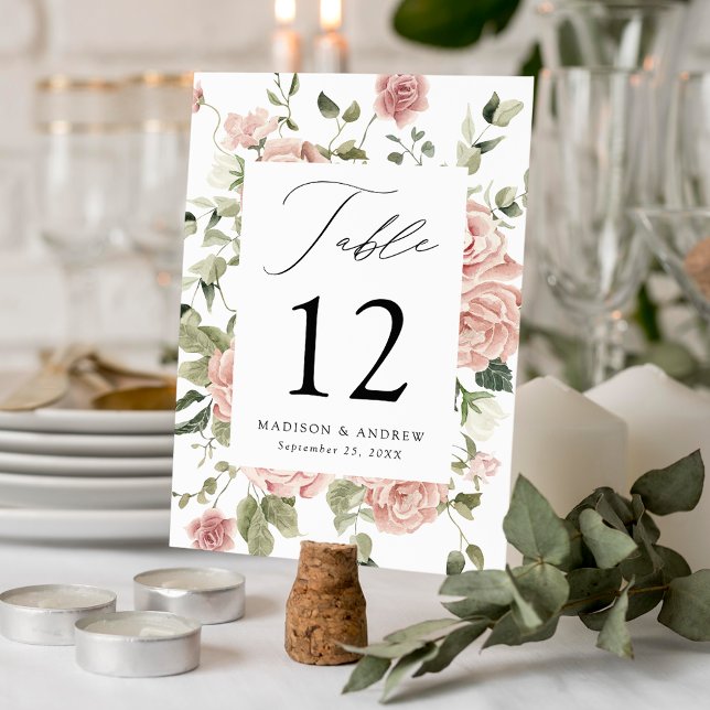 Numeração De Mesa Casamento com Rosas e Folhagens Elegantes Bege-Ros (Criador carregado)