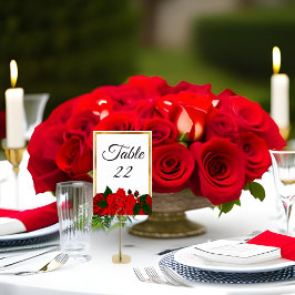 Numeração De Mesa Casamento com Rosas vermelhas de paixão romântica 
