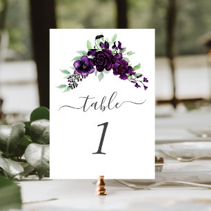 Numeração De Mesa Casamento com Spray Floral de Aquarela Roxa