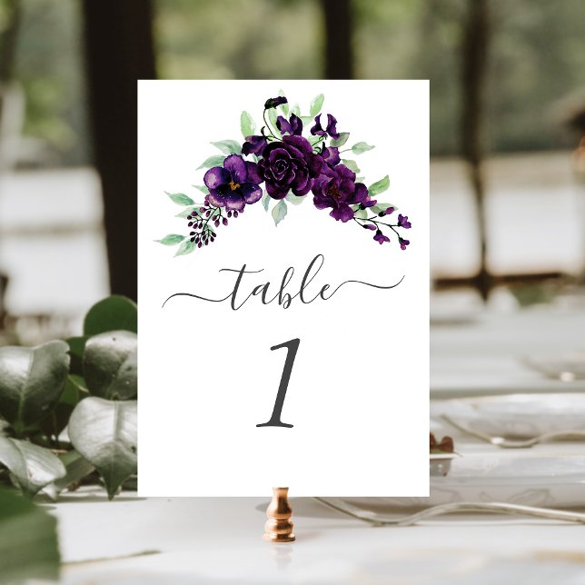 Numeração De Mesa Casamento com Spray Floral de Aquarela Roxa (Criador carregado)