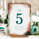 Numeração De Mesa Casamento com Teal e Cobre de Abstrato Moderno<br><div class="desc">Números de tabela de casamentos de cor dobra etérea e Abstrato moderna. Este Design moderno é belo pintado à mão com cores ricas que são perfeitas para outono. Mostrada na Coloração da Paleta de Cores do Casamento do Teal Escuro de: Verde-Cheia-Escuro, Ferrugem-Cobre, Dourada-Posta, Grove de Amêndoa e bege-Bisque. Com detalhes...</div>
