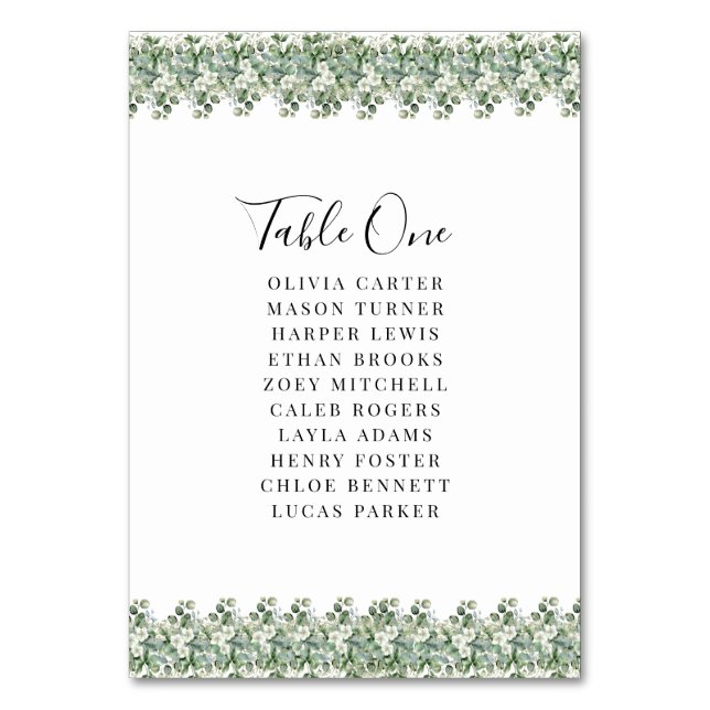 Numeração De Mesa Casamento com Verde de Eucalipto Elegante (Frente)