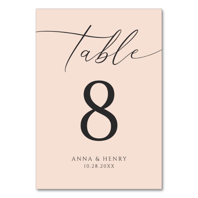 Numeração De Mesa Casamento Cor-de-Rosa Blush Moderno (Frente)
