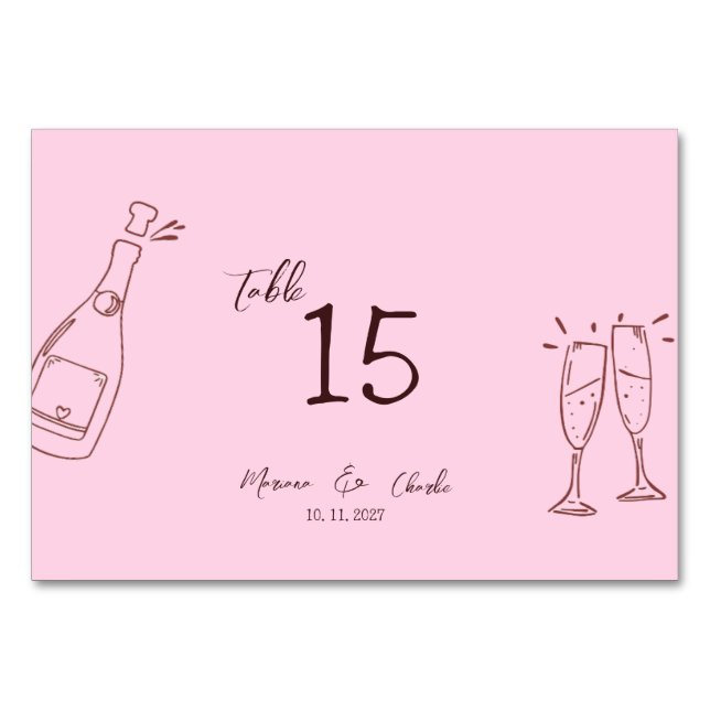 Numeração De Mesa Casamento Cor-de-Rosa Caprichoso e Manuscrito (Frente)