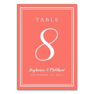 Numeração De Mesa Casamento Coral e Branco Simples Moderno Chique