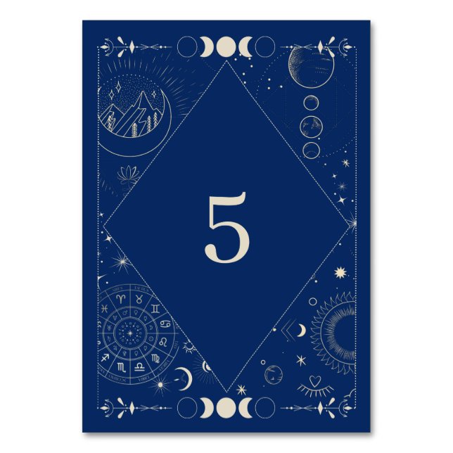 Numeração De Mesa Casamento cósmico sol lua etéreo  (Frente)