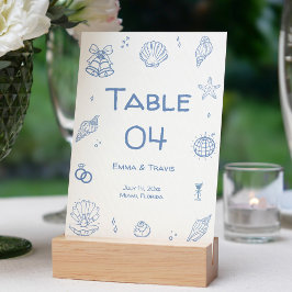 Numeração De Mesa Casamento Costeiro Azul Dusty Desenhado à Mão